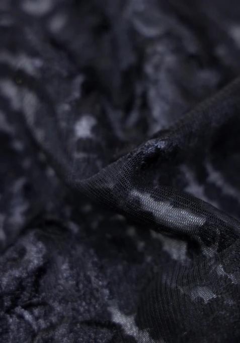 Black Embroidered Blouse Georgette Pre Draped Saree Set