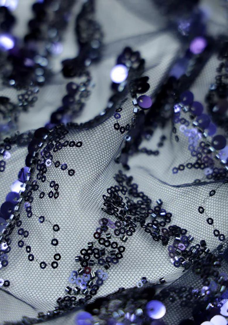 Blue Embroidered Blouse Georgette Pre Draped Saree Set