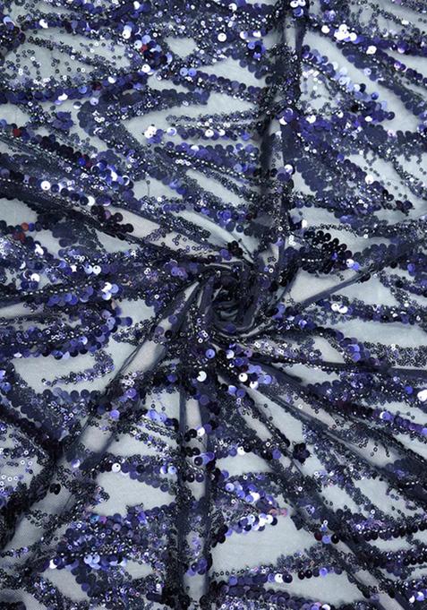 Blue Embroidered Blouse Georgette Pre Draped Saree Set