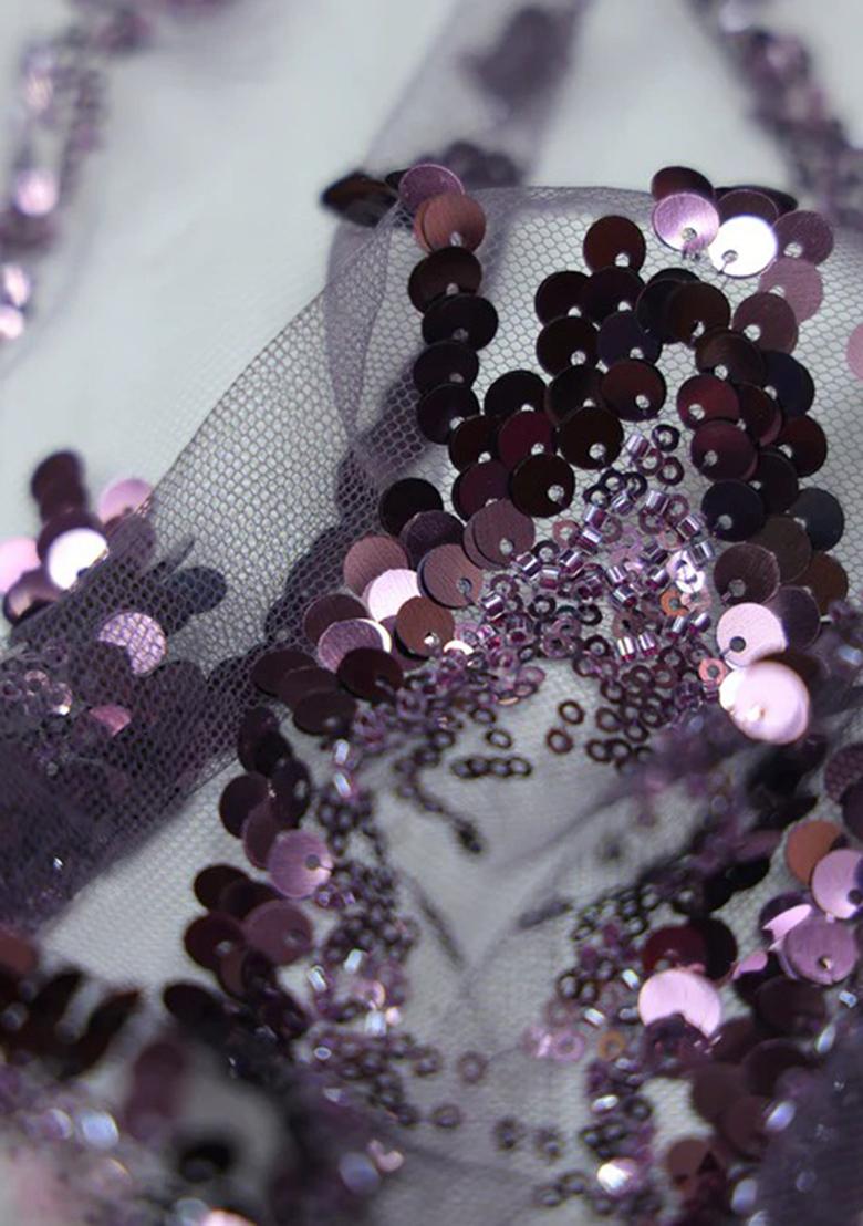 Purple Embroidered Blouse Georgette Pre Draped Saree Set - Indya