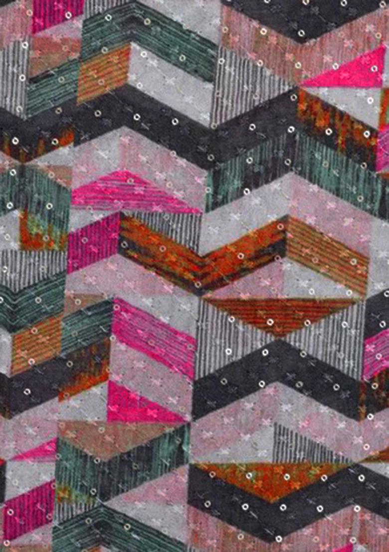 Pink Embellished Chinon Pre Draped Saree Set - Indya