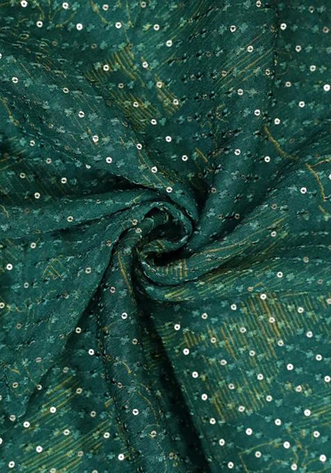 Green Sequin Embellished Blouse Chinon Pre Draped Saree Set