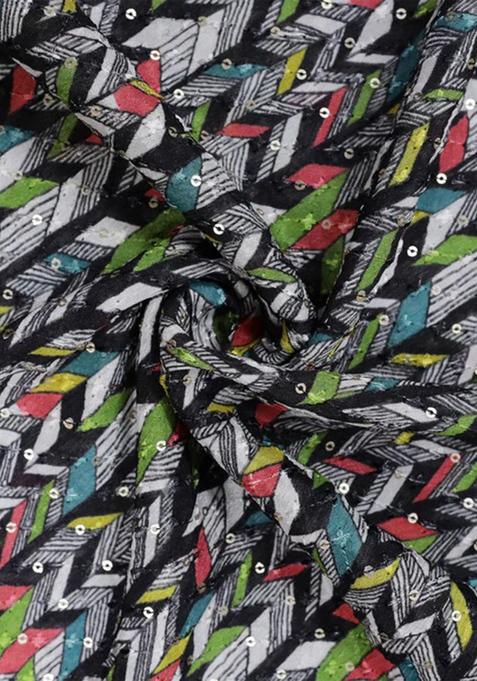 Black Embroidered Blouse Chinon Pre Draped Saree Set