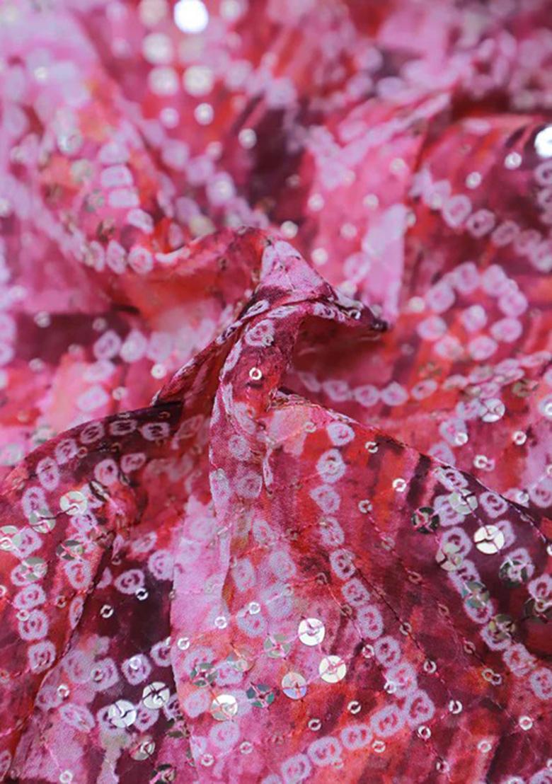 Pink Embroidered Blouse Chinon Pre Draped Saree Set