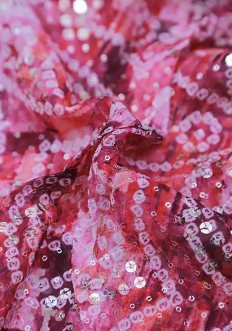 Pink Embroidered Blouse Chinon Pre Draped Saree Set