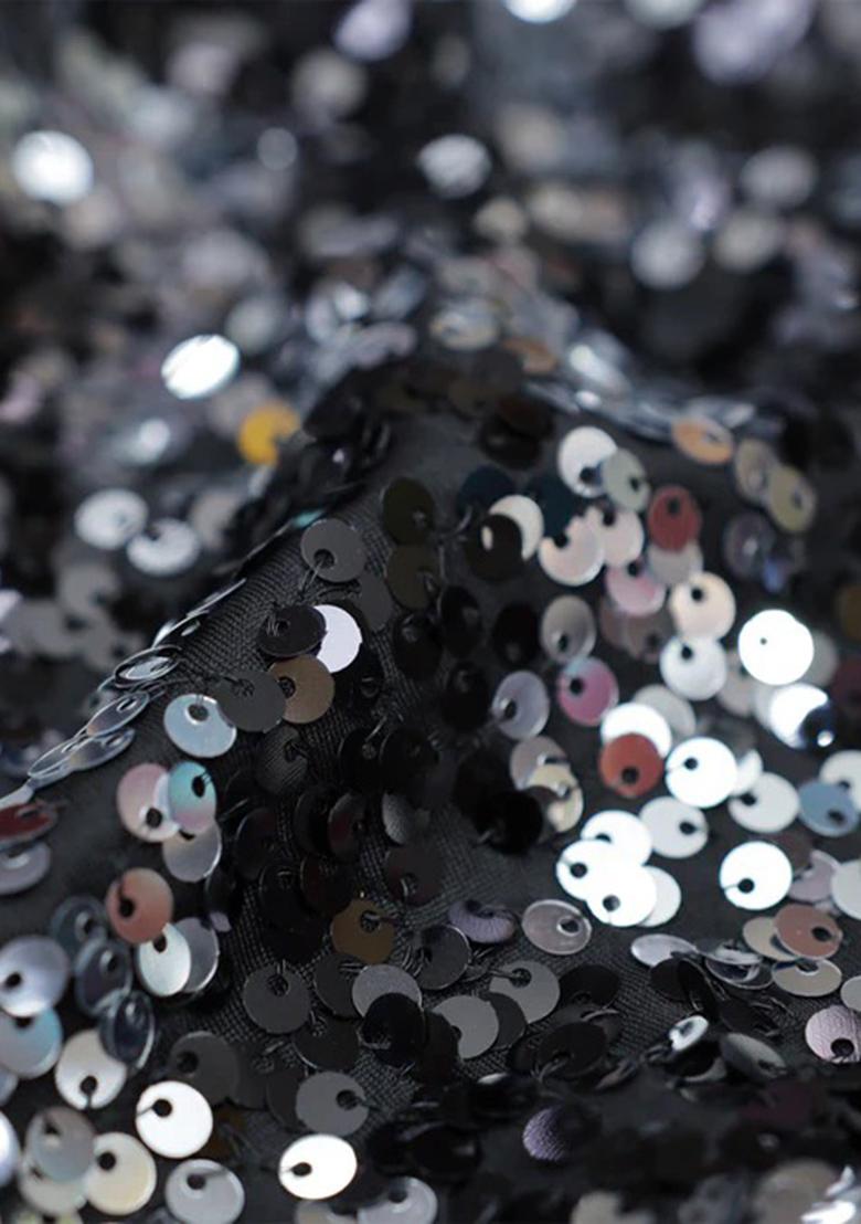 Black Embellished Georgette Pre Draped Saree Set - Indya