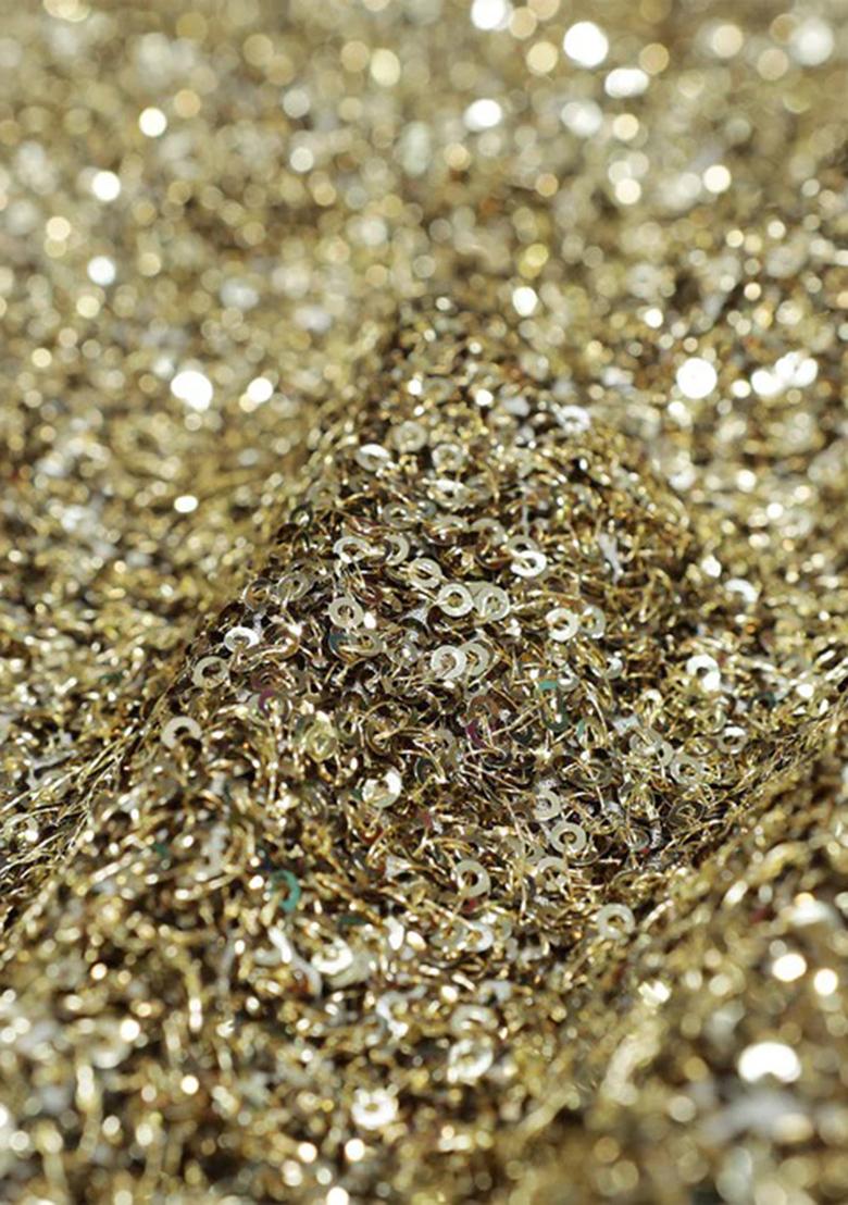 Golden Embellished Georgette Pre Draped Saree Set - Indya