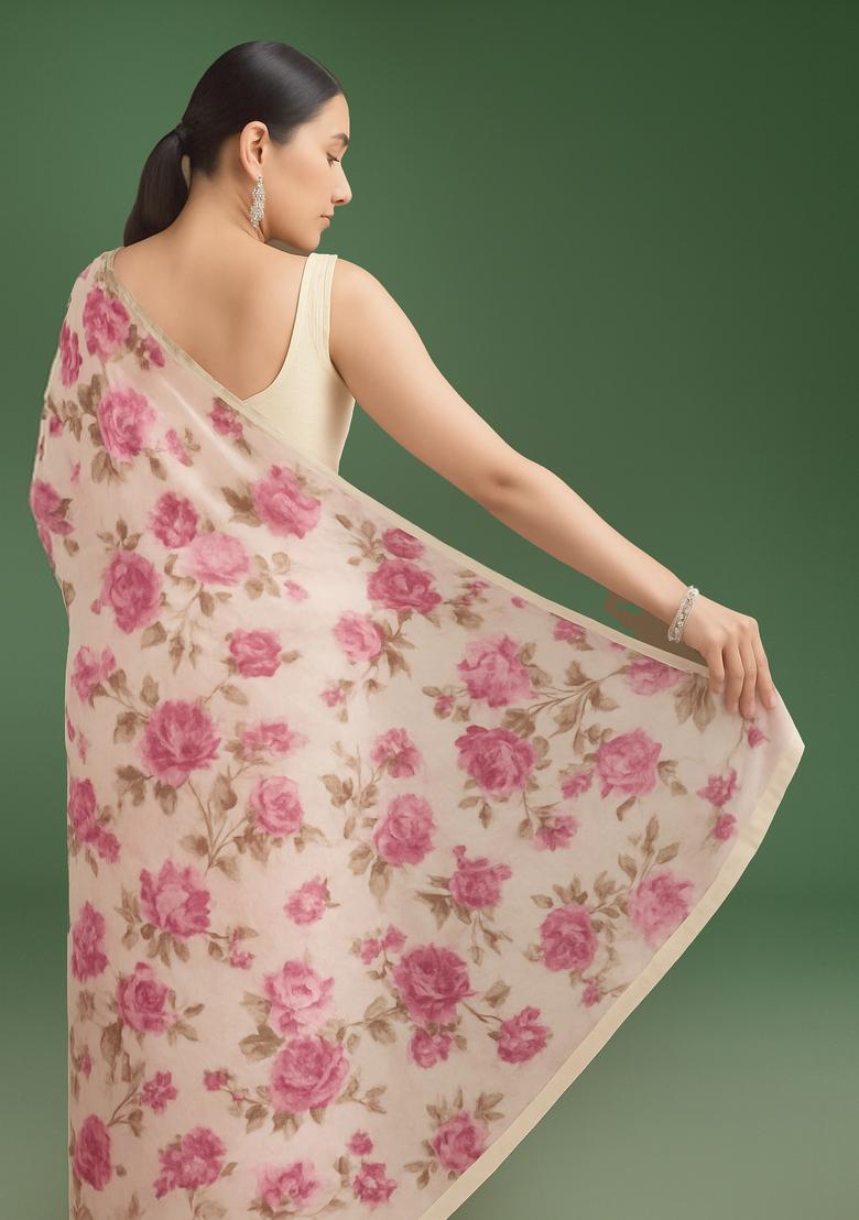 Purple Embroidered Blouse Organza Lehenga Set - Indya