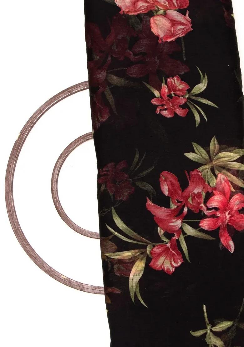 Black Printed Chiffon Pre Draped Saree Set - Indya