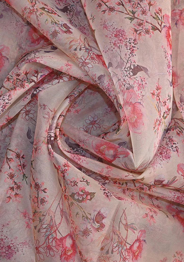 Pink Embroidered Organza Pre Draped Saree Set