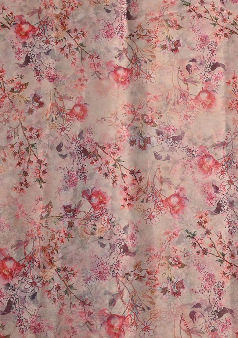 Pink Embroidered Organza Pre Draped Saree Set