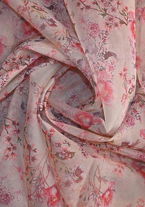 Pink Embroidered Organza Pre Draped Saree Set