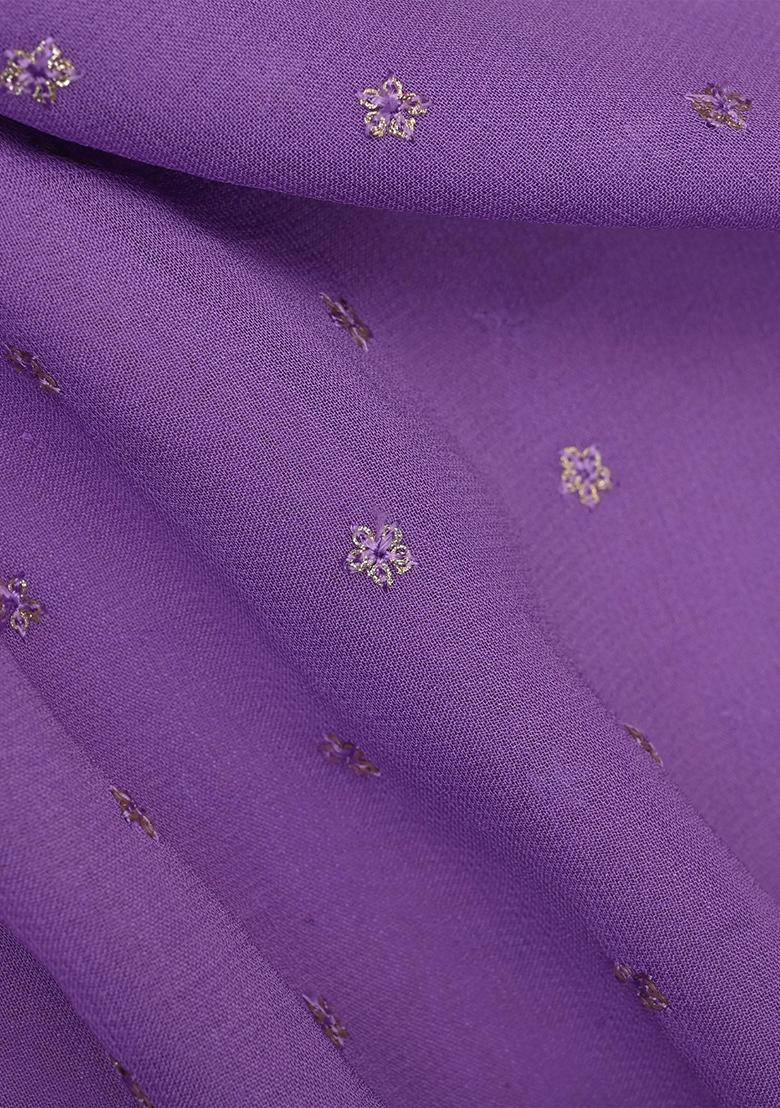 Purple Embroidered Georgette Pre Draped Saree Set - Indya
