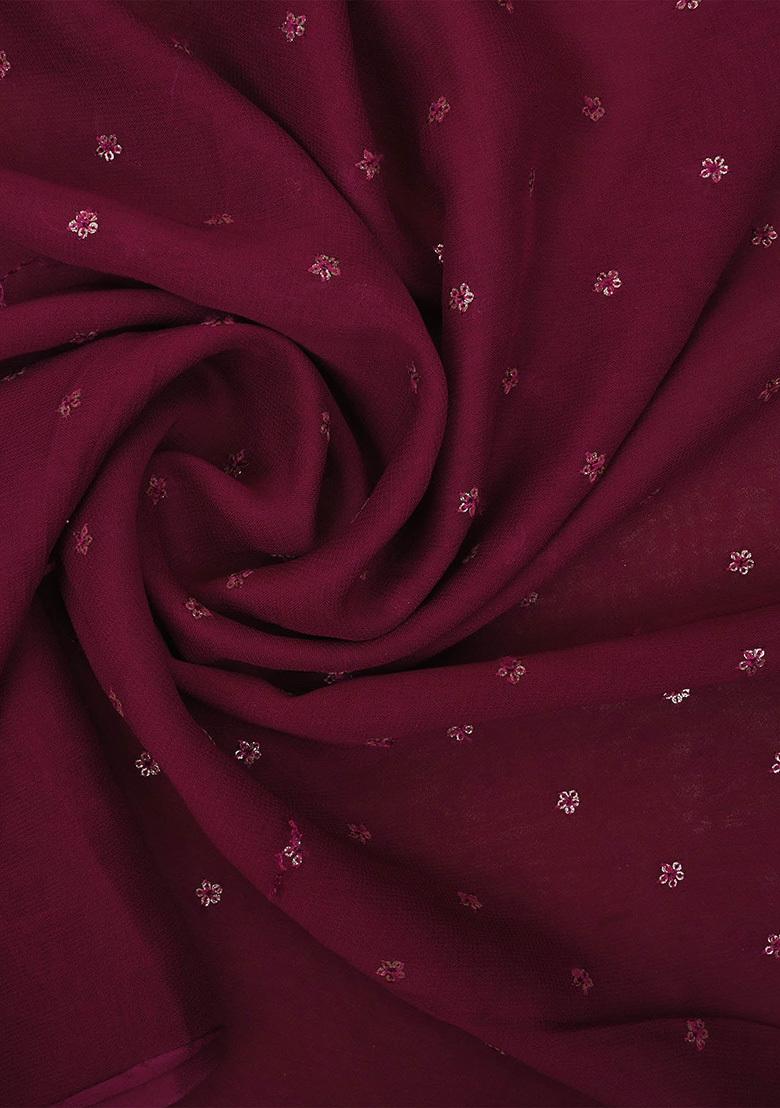 Maroon Embroidered Organza Pre Draped Saree Set