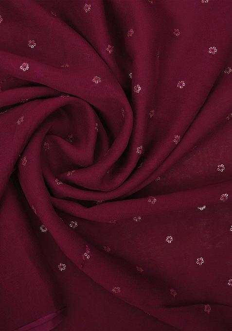 Maroon Embroidered Organza Pre Draped Saree Set