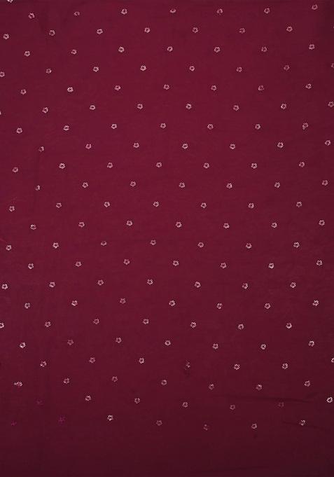 Maroon Embroidered Organza Pre Draped Saree Set