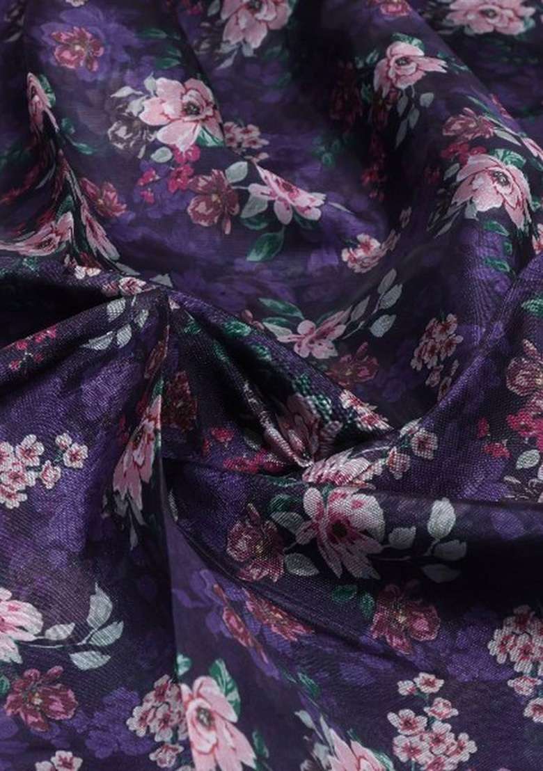Purple Organza Pre Draped Saree Set with Printed for Diwali | Wedding & Festive Wear - Indya