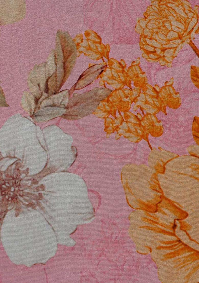 Pink Printed Chinon Pre Draped Saree Set - Indya