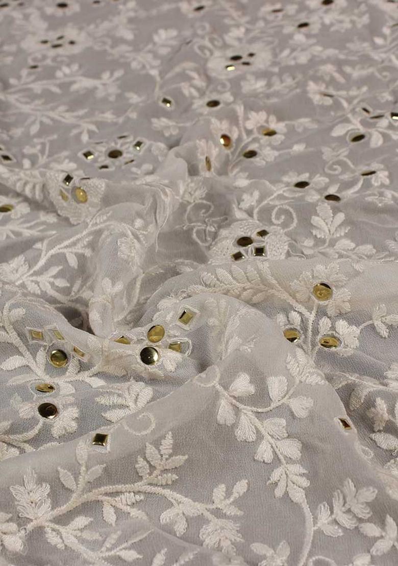 Light Grey Embellished Chinon Pre Draped Saree Set