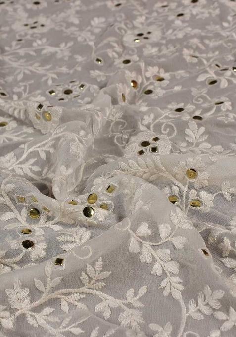 Light Grey Embellished Chinon Pre Draped Saree Set