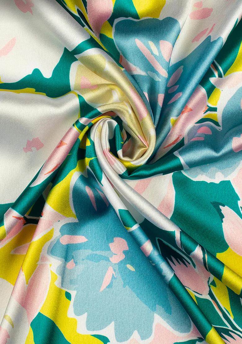 Multicolor Printed Satin Pre Draped Saree Set - Indya