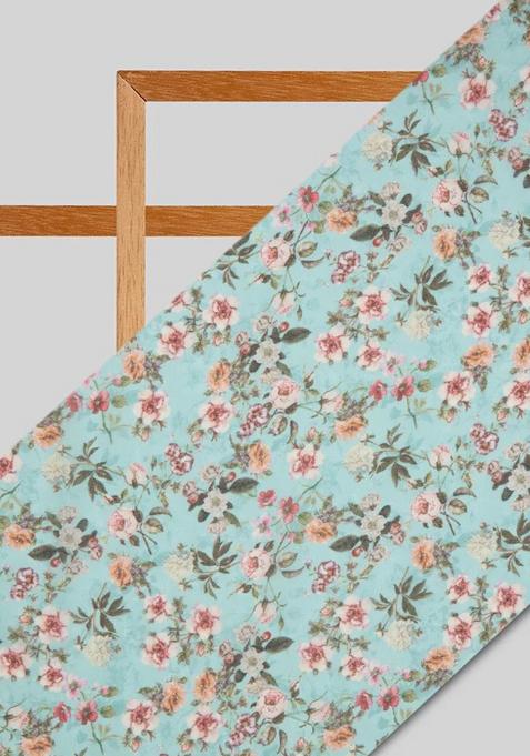 Pastel Blue Printed Georgette Pre Draped Saree Set