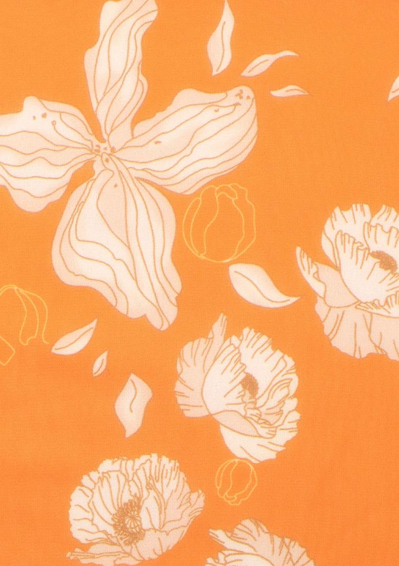 Orange Printed Georgette Pre Draped Saree Set - Indya