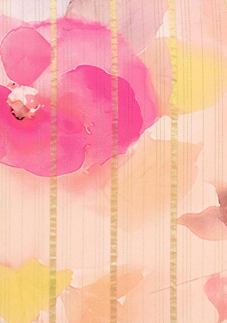 Light Pink Printed Satin Pre Draped Saree Set - Indya