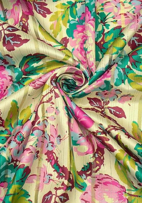 Yellow Printed Satin Pre Draped Saree Set