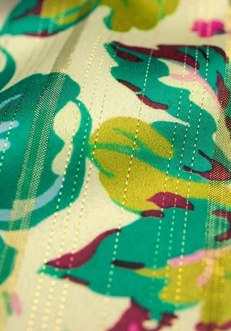 Yellow Printed Satin Pre Draped Saree Set