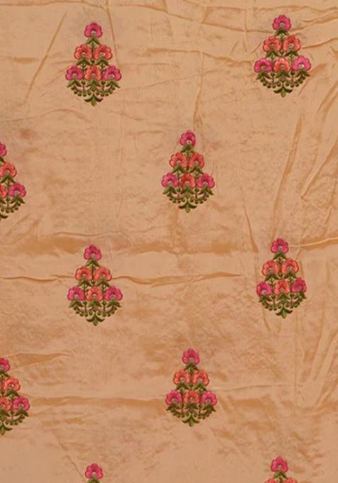 Orange Embroidered Chinon Pre Draped Saree Set