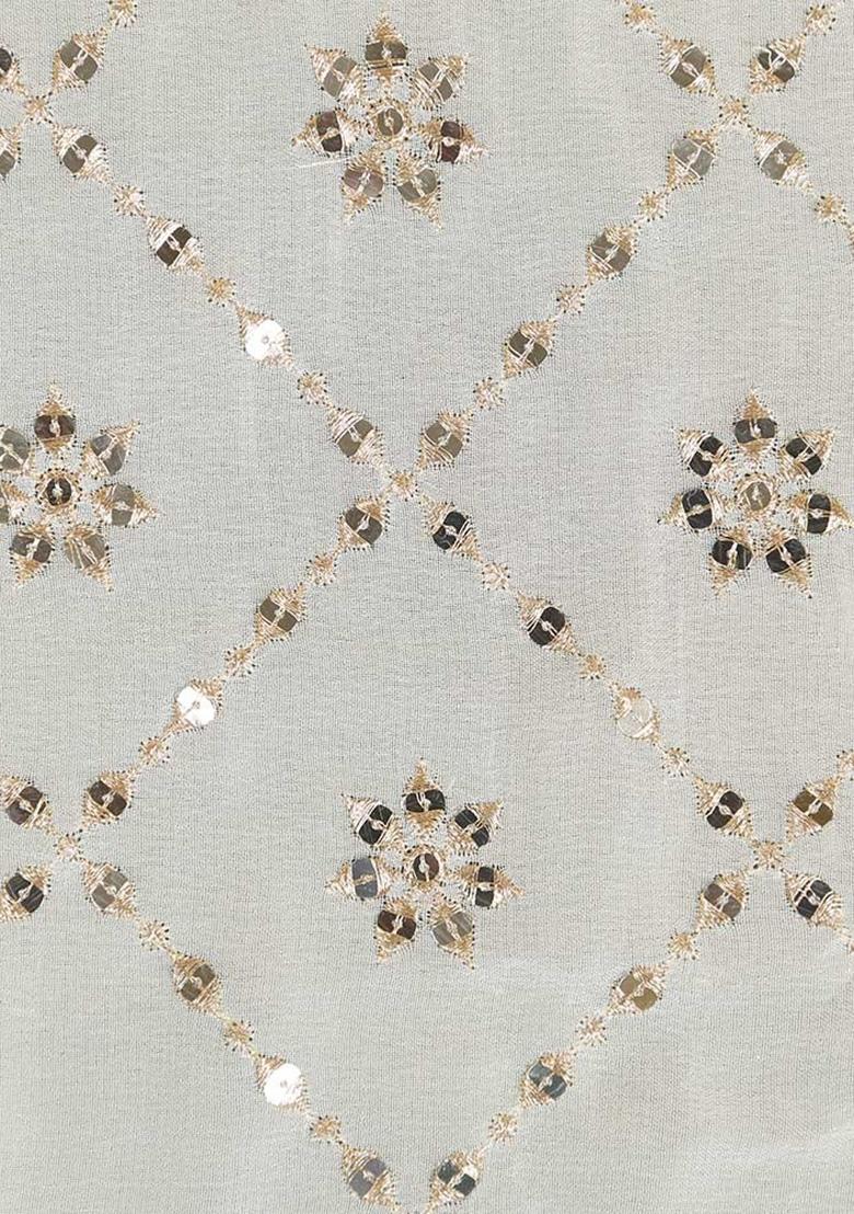 White Embroidered Georgette Pre Draped Saree Set - Indya