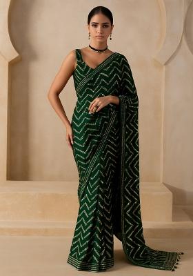 Green Embroidered Georgette Pre Draped Saree Set