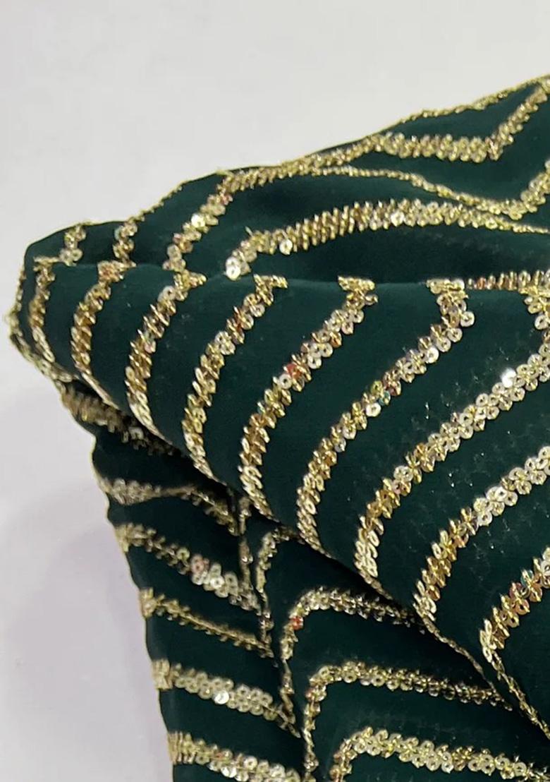 Green Embroidered Georgette Pre Draped Saree Set