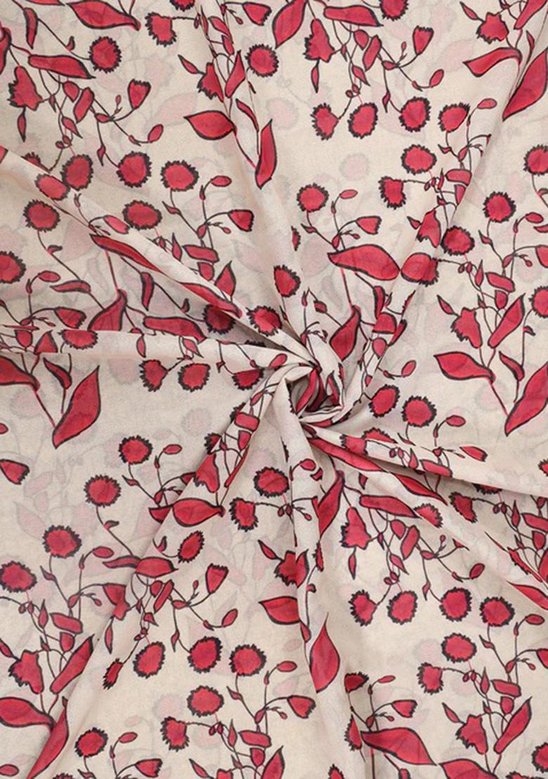 Off White Printed Georgette Pre Draped Saree Set