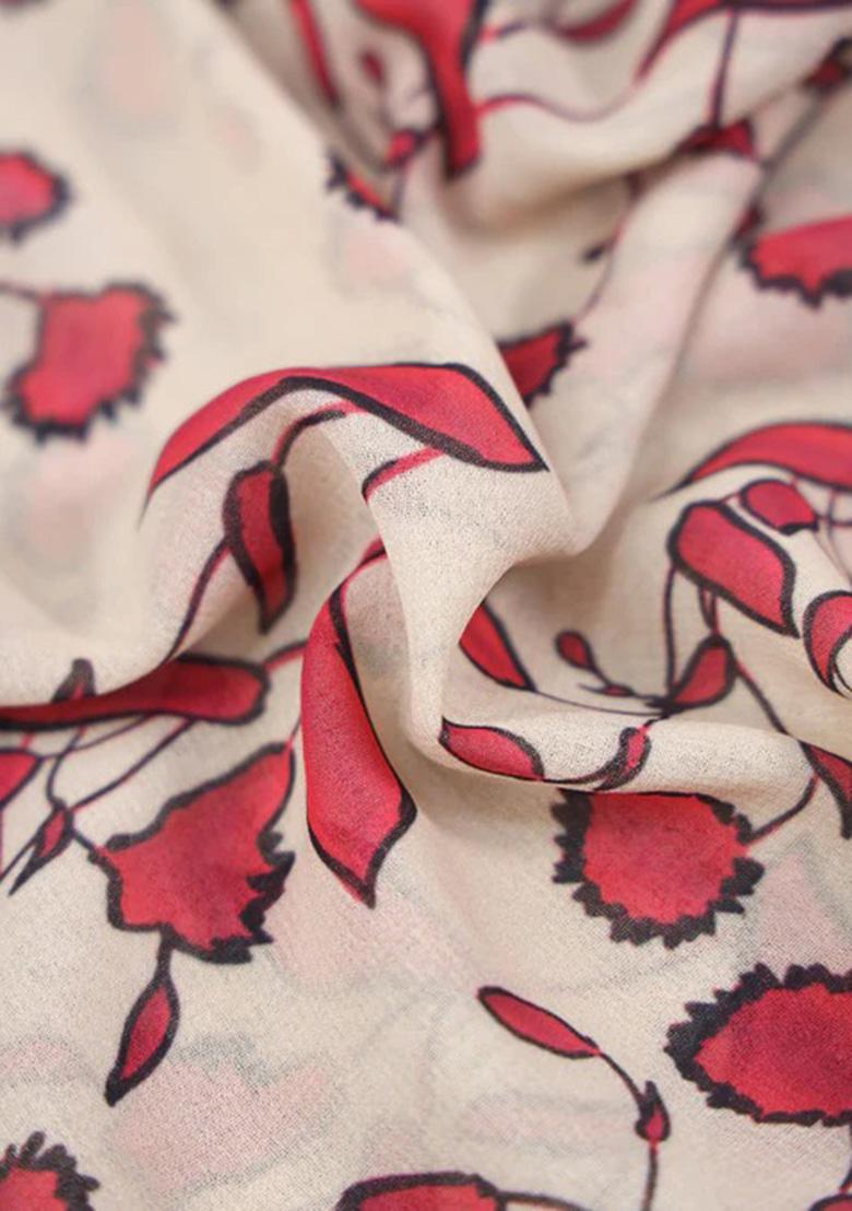 Off White Printed Georgette Pre Draped Saree Set - Indya