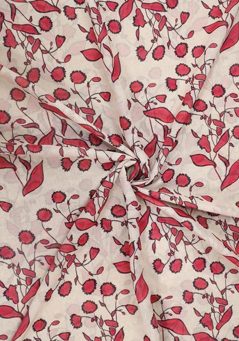 Off White Printed Georgette Pre Draped Saree Set