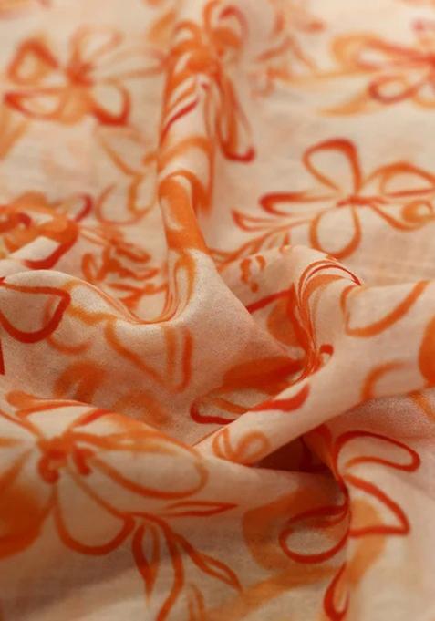 Off White Printed Pre Draped Saree Set