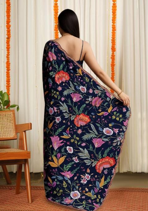 Multicolor Printed Pre Draped Saree Set