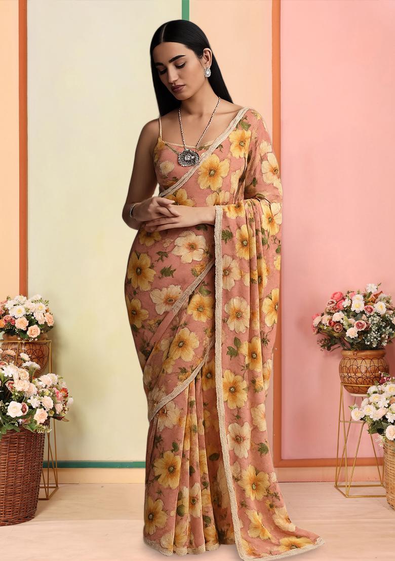 Multicolor Printed Pre Draped Saree Set