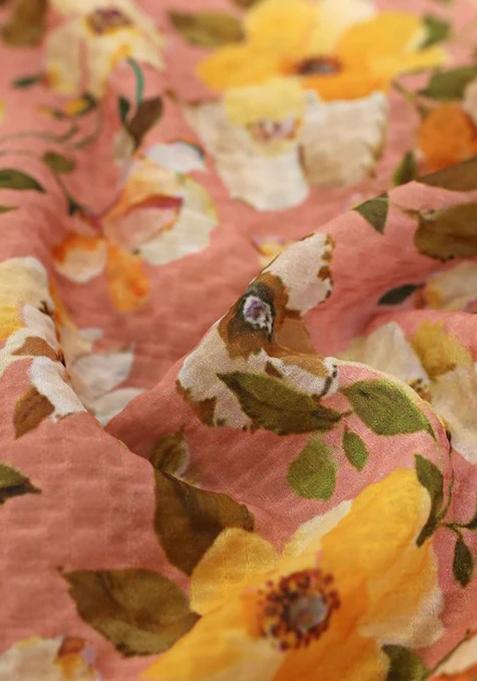 Multicolor Printed Pre Draped Saree Set