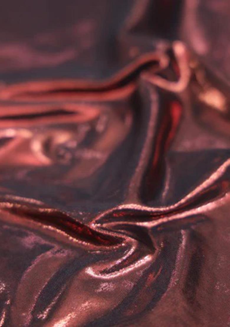 Red Solid Knitted Foil Pre Draped Saree Set