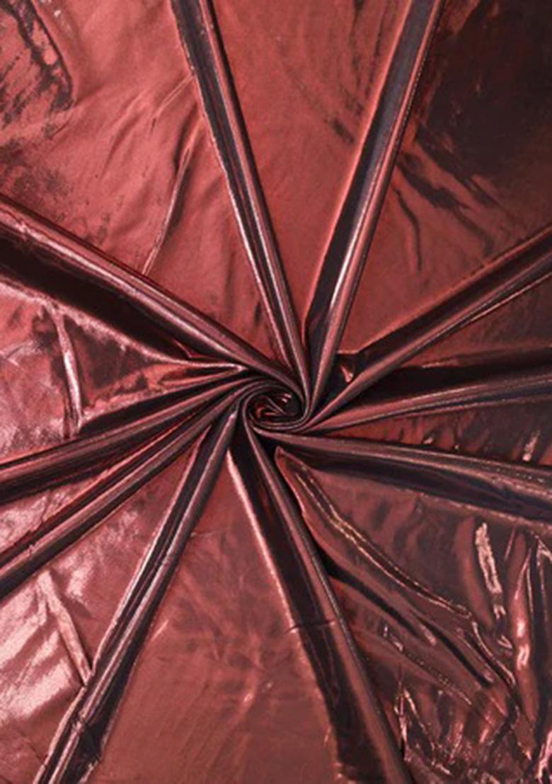 Red Solid Knitted Foil Pre Draped Saree Set