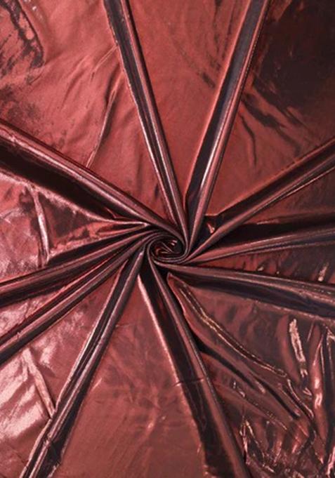 Red Solid Knitted Foil Pre Draped Saree Set