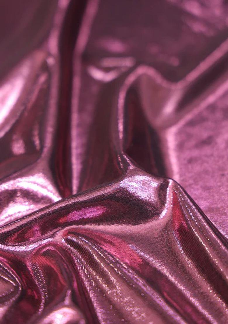 Pink Solid Knitted Foil Pre Draped Saree Set - Indya