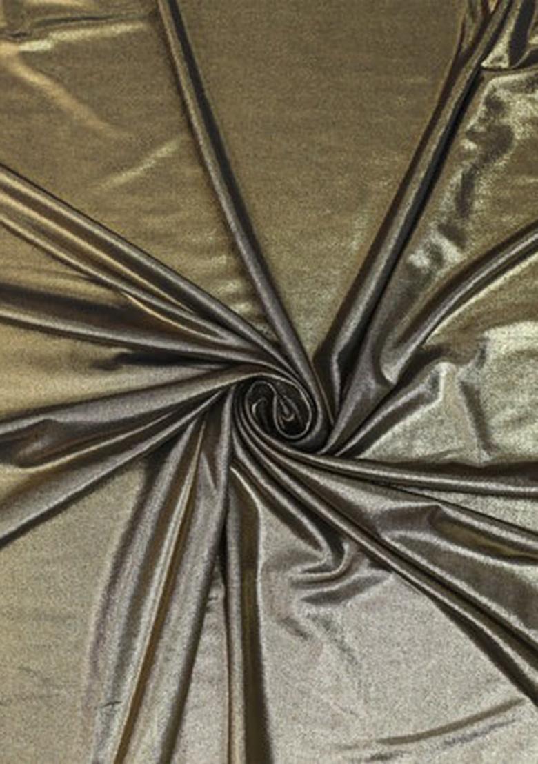 Green Solid Knitted Foil Pre Draped Saree Set