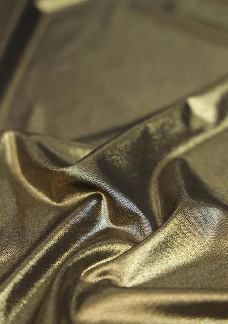 Green Solid Knitted Foil Pre Draped Saree Set - Indya