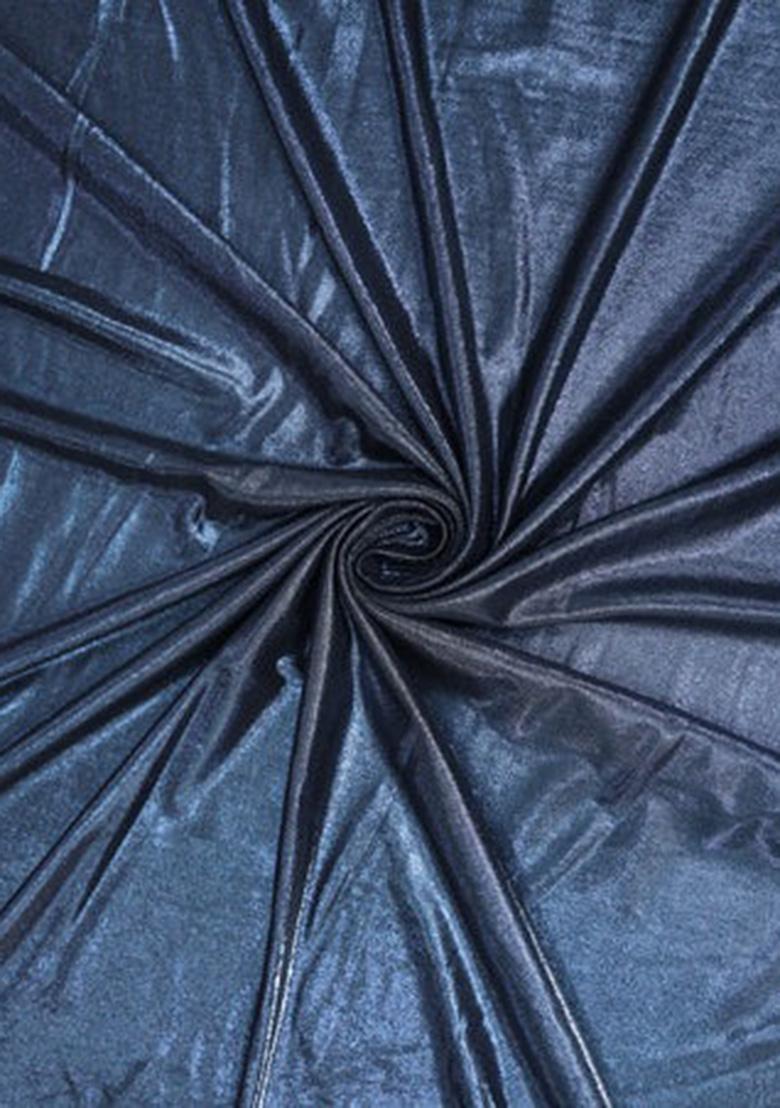 Blue Solid Knitted Foil Pre Draped Saree Set - Indya