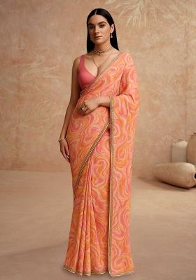 Multicolor Printed Pre Draped Saree Set
