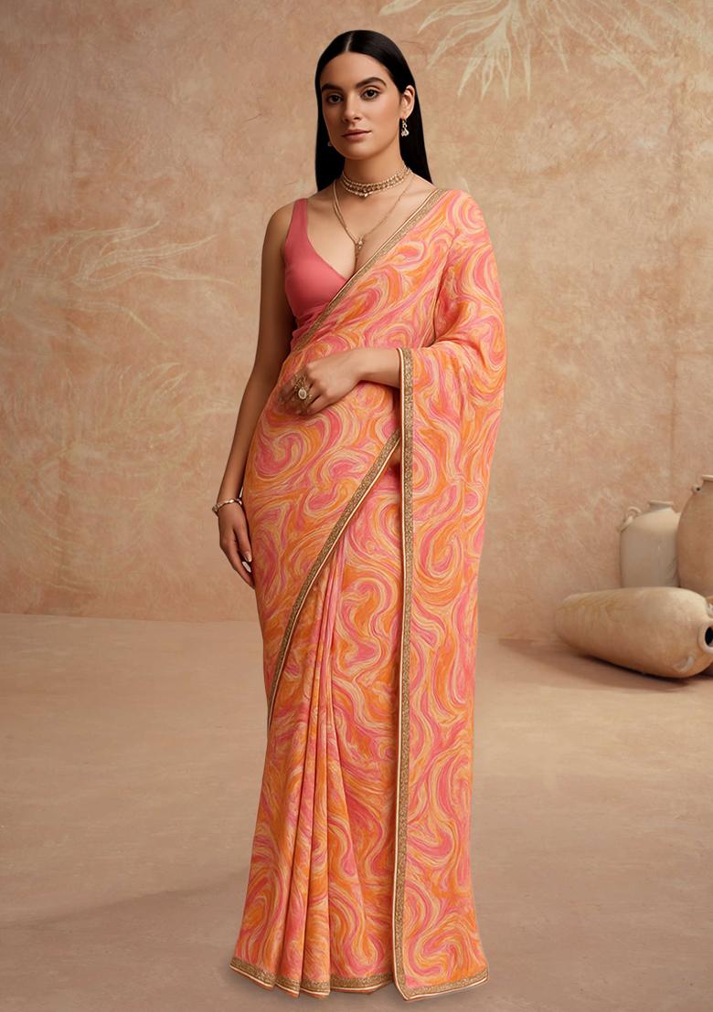 Multicolor Printed Pre Draped Saree Set